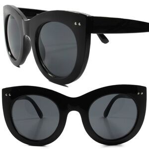 Oversized Classic Retro Look Stylish Womens Round Cat Eye Sunglasses Black Frame